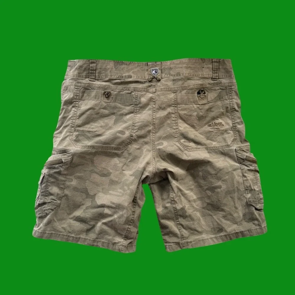 Kuhl Renegade Cargo Shorts Mens 36 Green Camo Tactical Gorpcore Utility Hiking